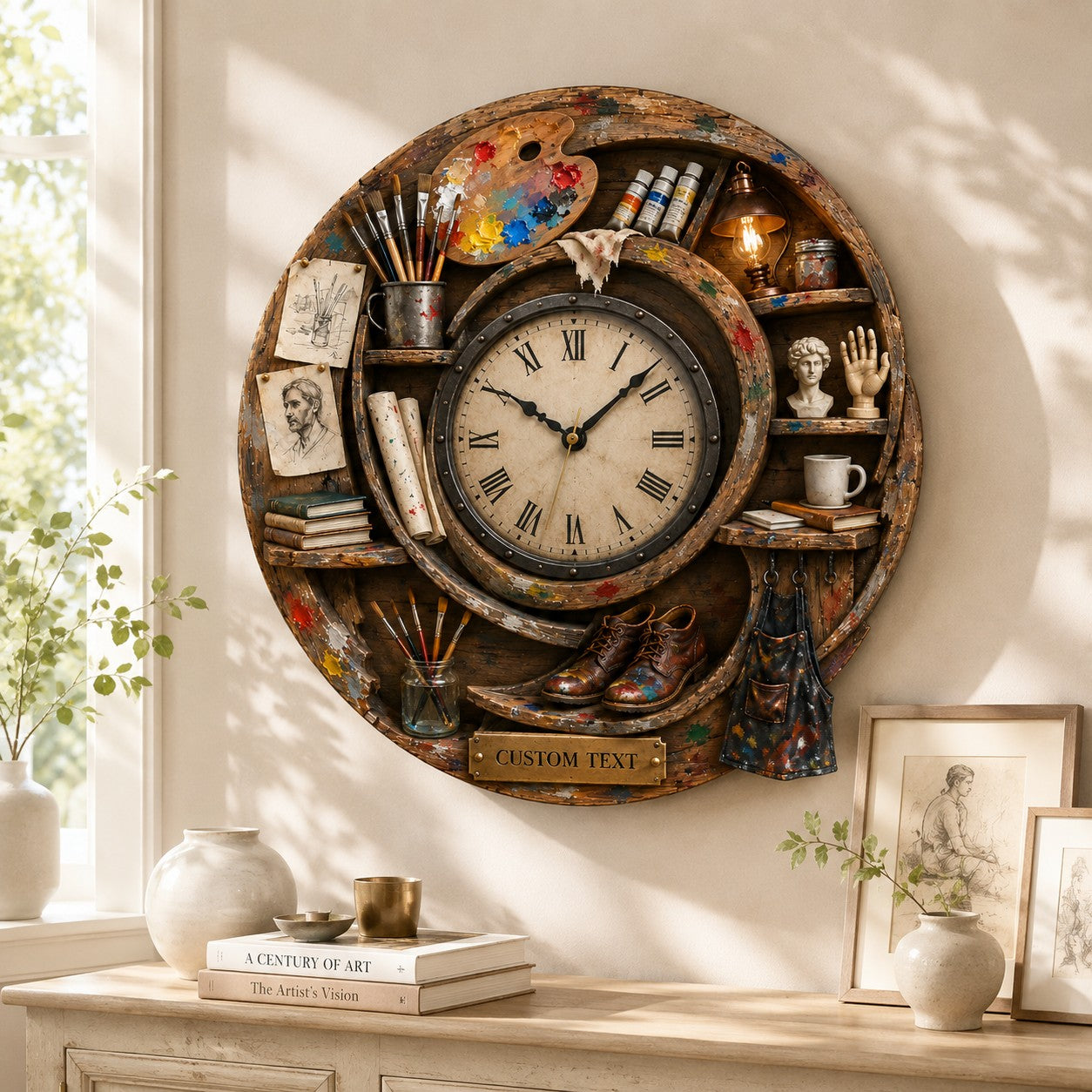 Personalized Spiral Artist Wall Clock with Custom Name — personalized with a custom name