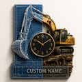 Personalized Blueprint Excavator Wall Clock with Custom Name — personalized with a custom name