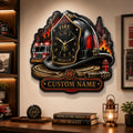 Personalized Firefighter Helmet Wall Clock with Custom Name — personalized with a custom name