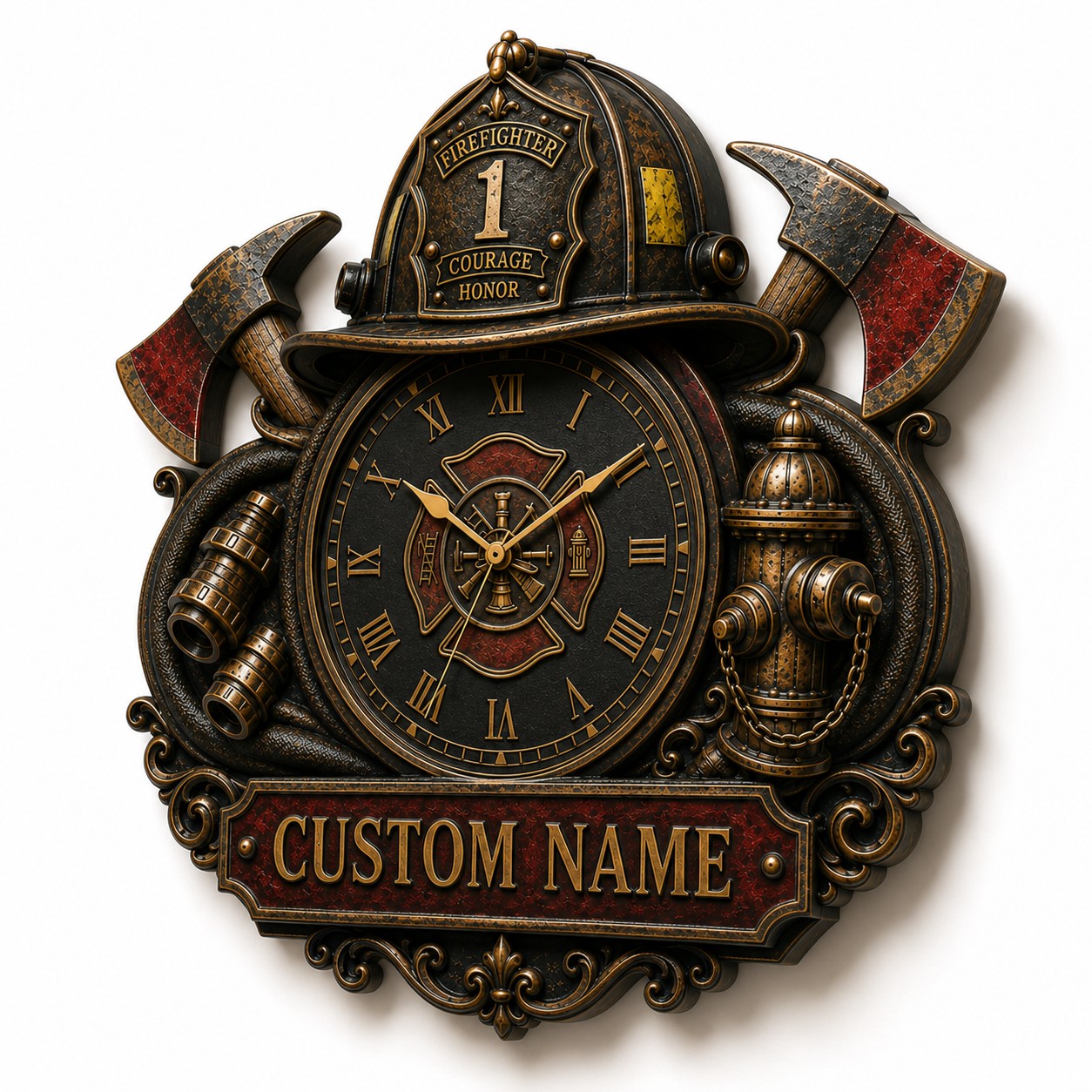 Personalized Fireman Wall Clock with Custom Name — personalized with a custom name