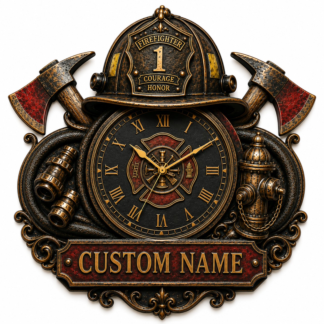 Personalized Fireman Wall Clock with Custom Name — personalized with a custom name