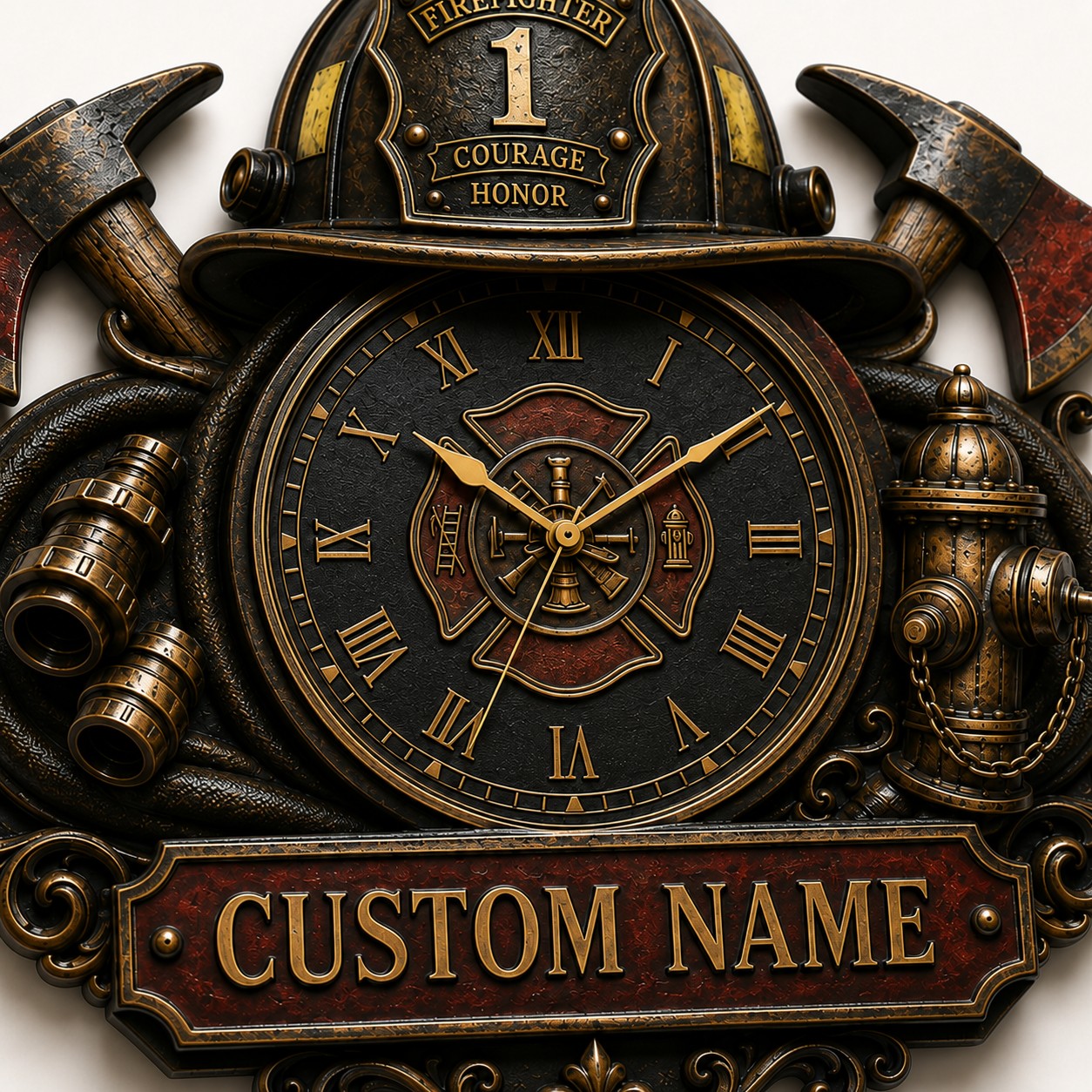 Personalized Fireman Wall Clock with Custom Name — personalized with a custom name