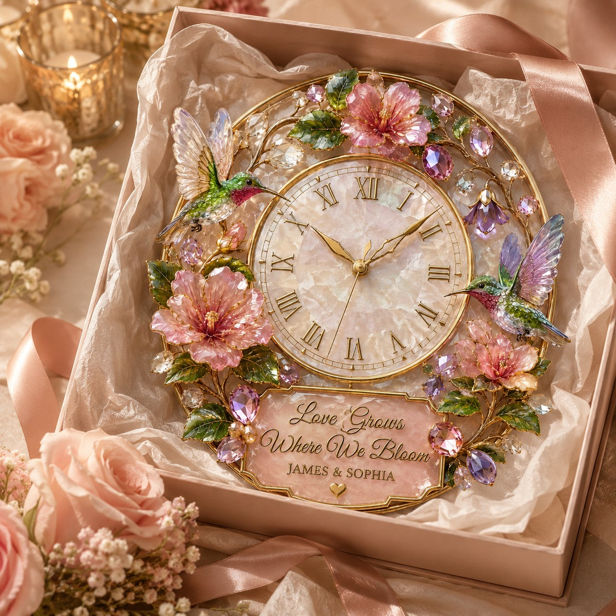 Personalized Hummingbird Wall Clock with Custom Name — personalized with a custom name