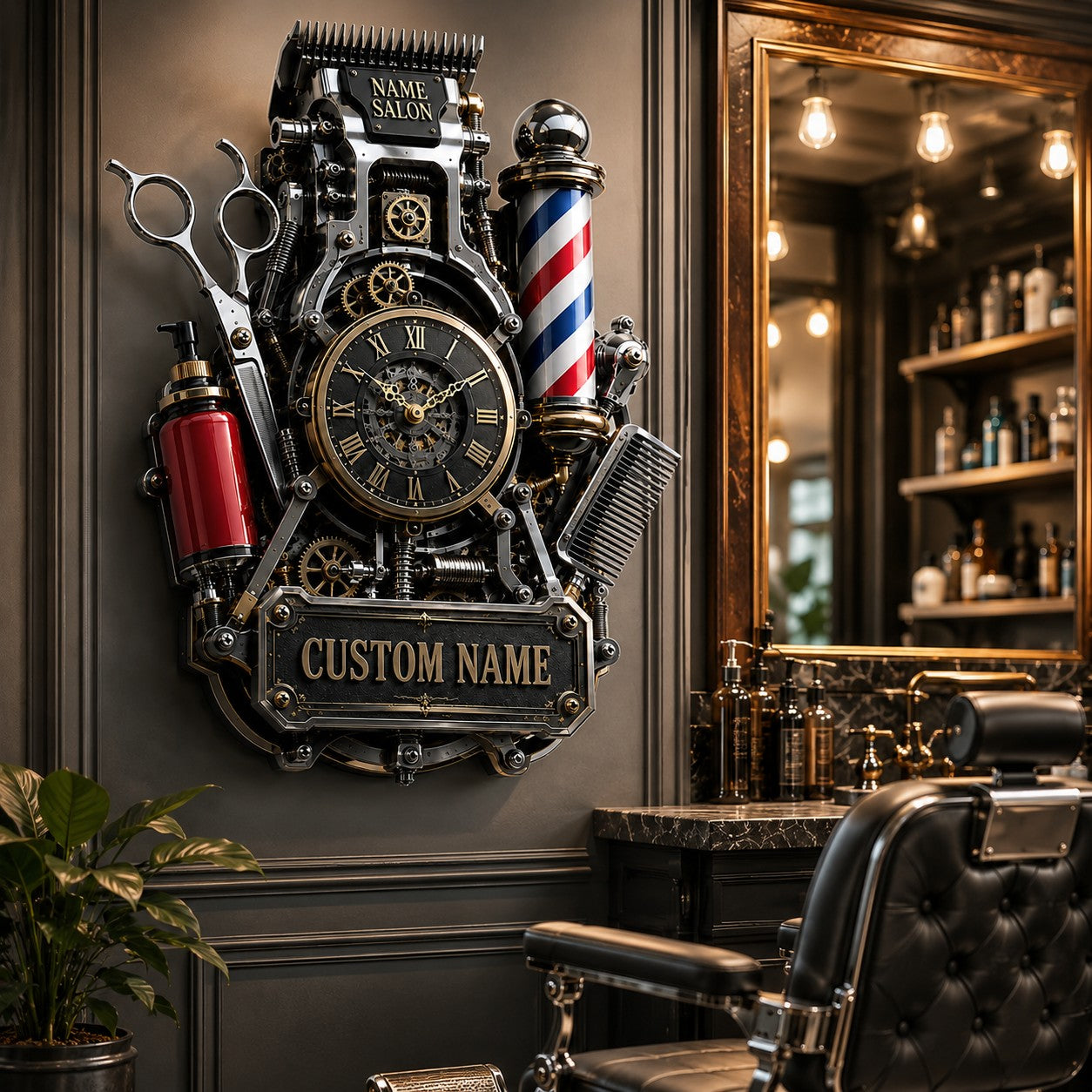 Personalized Barber Studios Wall Clock, Custom Name Gift for Barbers — personalized with a custom name