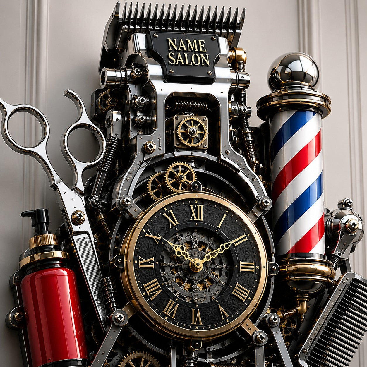 Personalized Barber Studios Wall Clock, Custom Name Gift for Barbers — personalized with a custom name