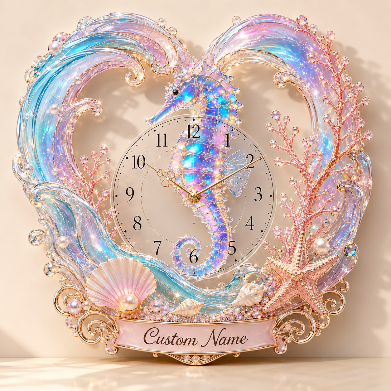 Personalized Seahorse Wall Clock with Custom Name — personalized with a custom name