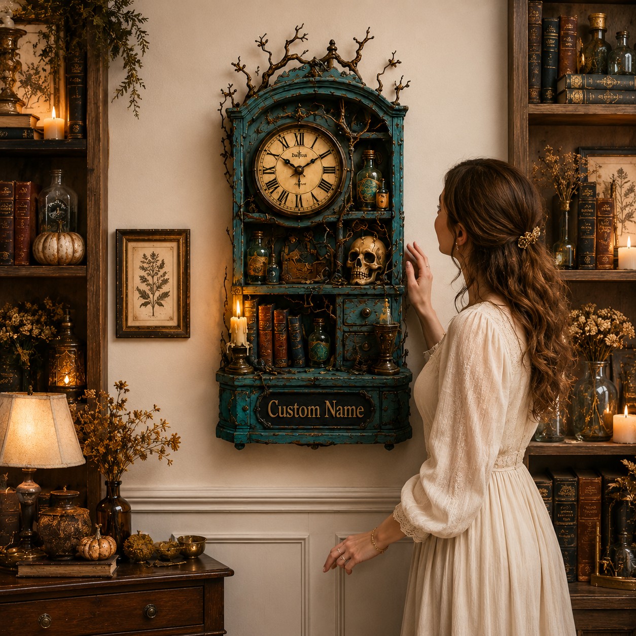 Personalized Gothic Apothecary Wall Clock with Custom Name (Design 2) — personalized with a custom name