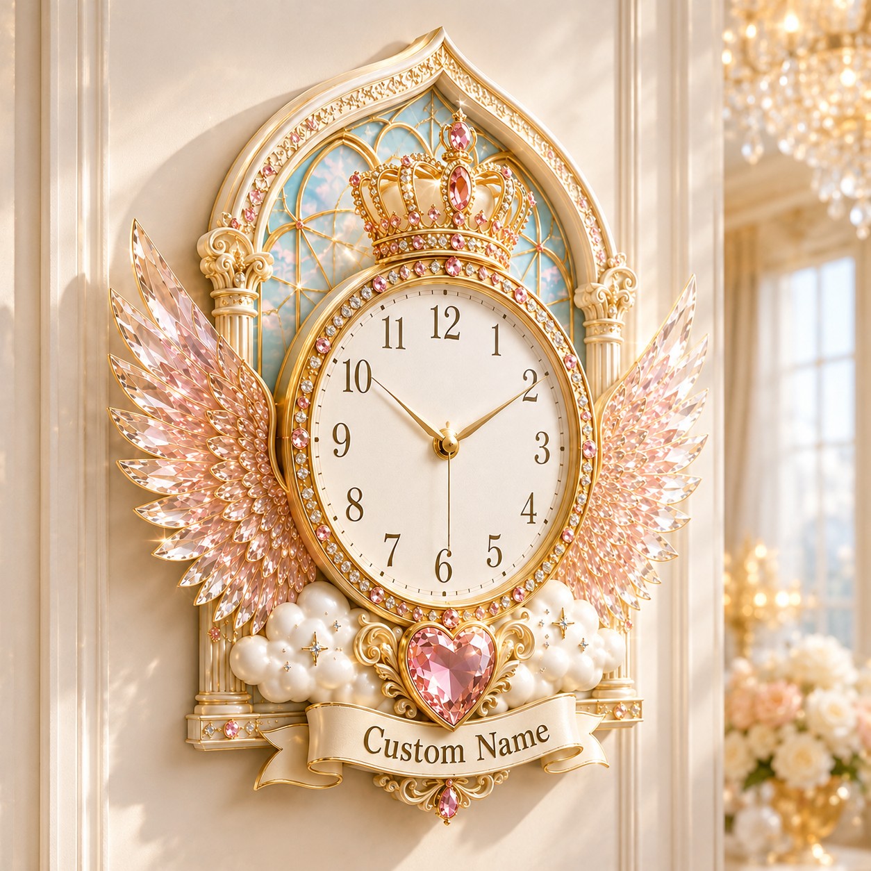 Personalized Angel Wing Wall Clock with Custom Name — personalized with a custom name