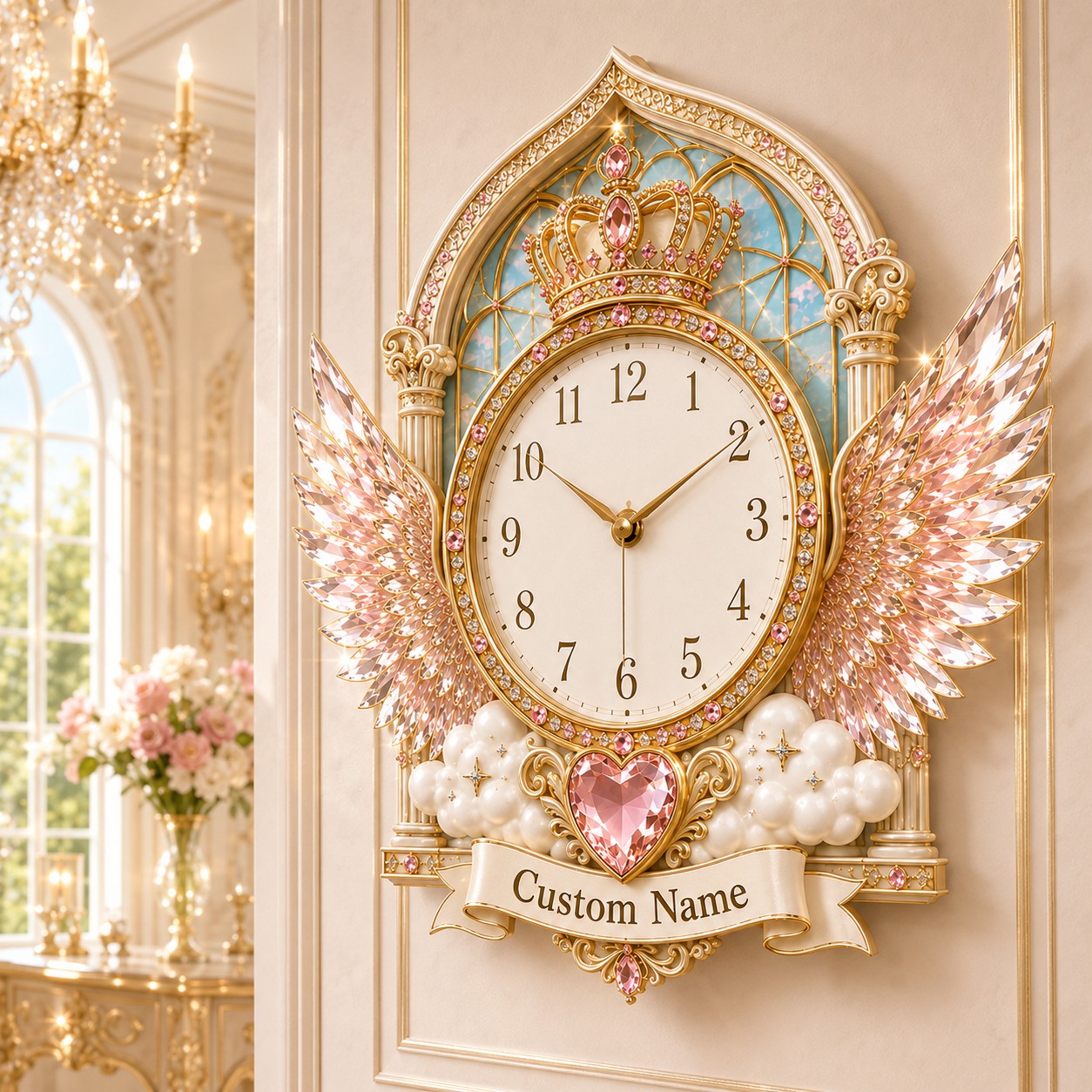 Personalized Angel Wing Wall Clock with Custom Name — personalized with a custom name