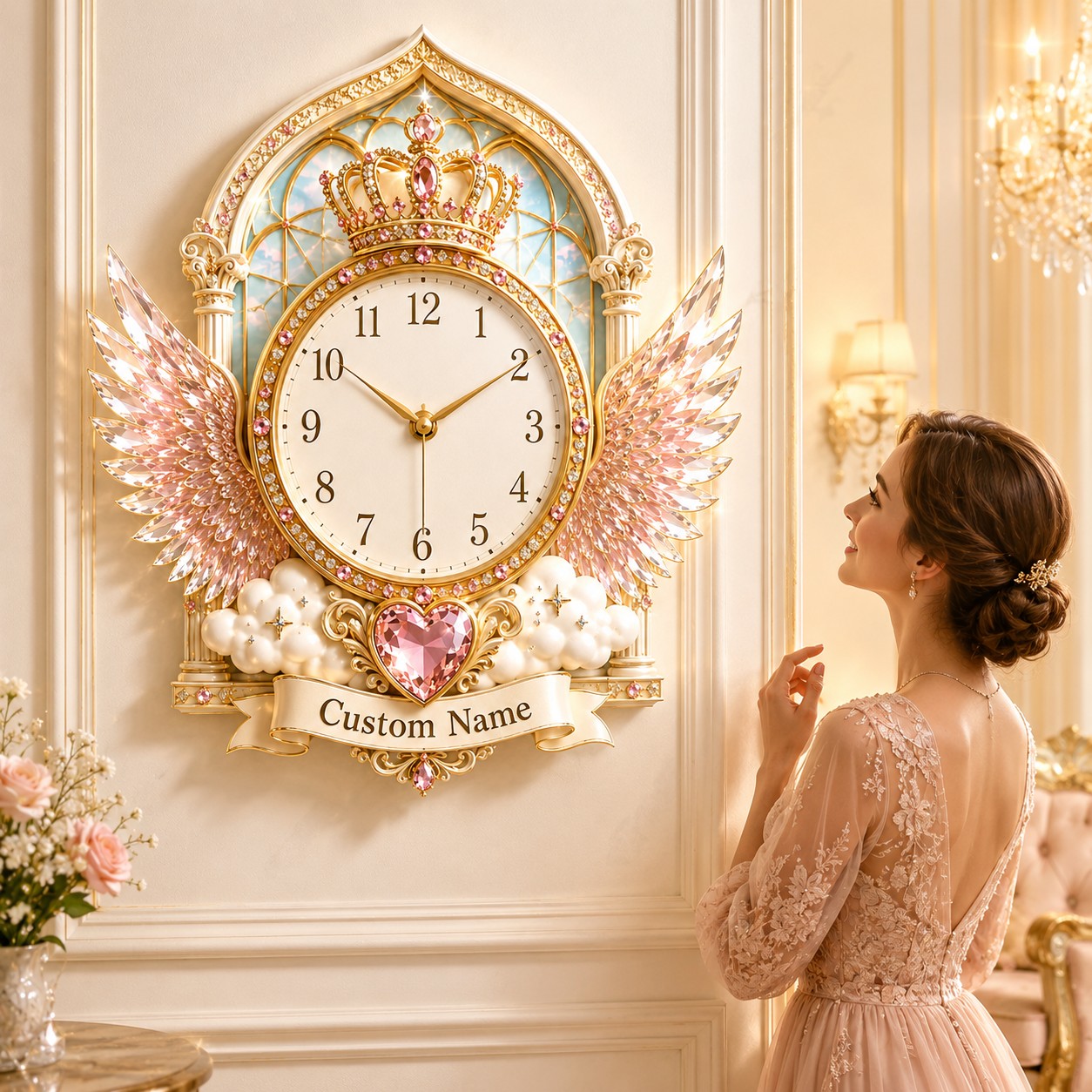 Personalized Angel Wing Wall Clock with Custom Name — personalized with a custom name
