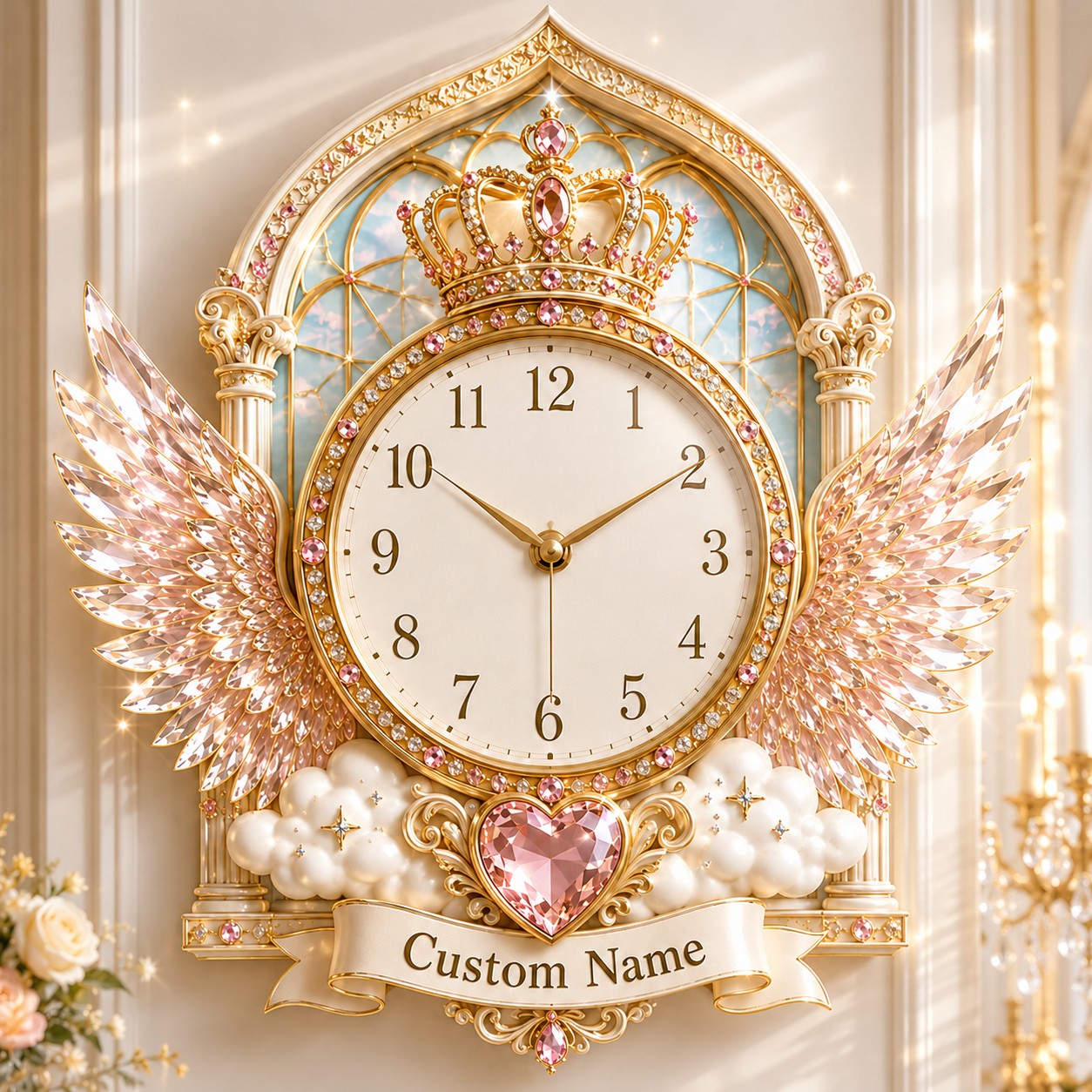 Personalized Angel Wing Wall Clock with Custom Name — personalized with a custom name