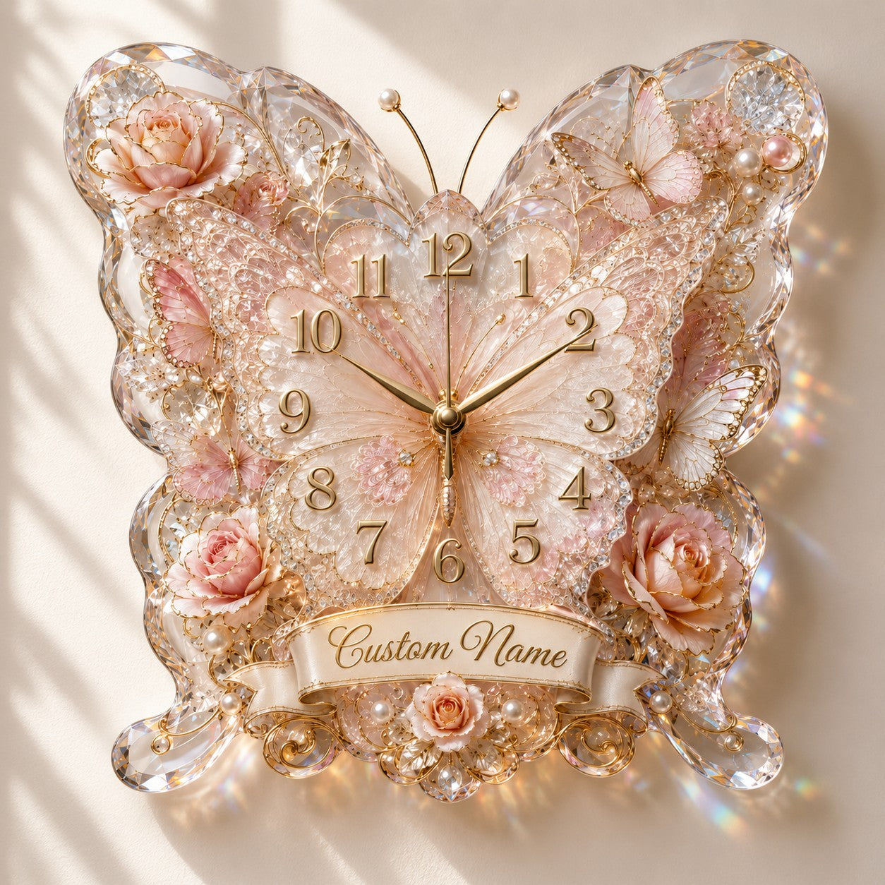 Personalized Butterfly Banner Wall Clock with Custom Name — personalized with a custom name
