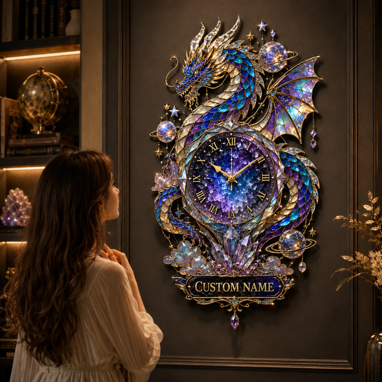 Personalized Galaxy Dragon Wall Clock with Custom Name — personalized with a custom name