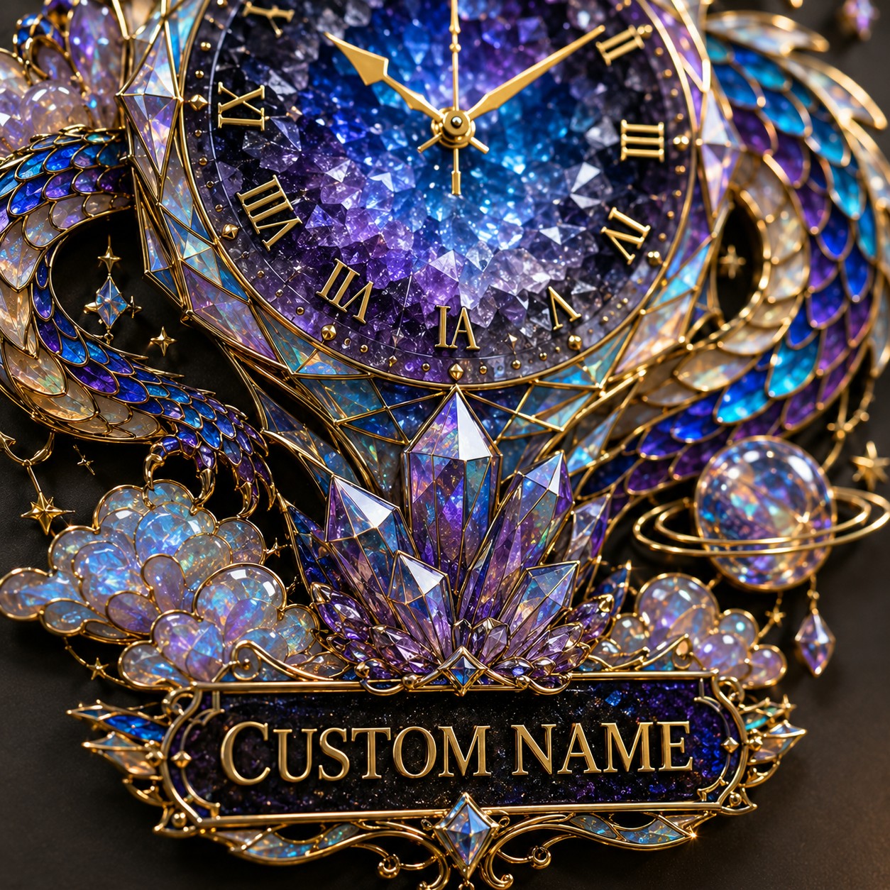 Personalized Galaxy Dragon Wall Clock with Custom Name — personalized with a custom name