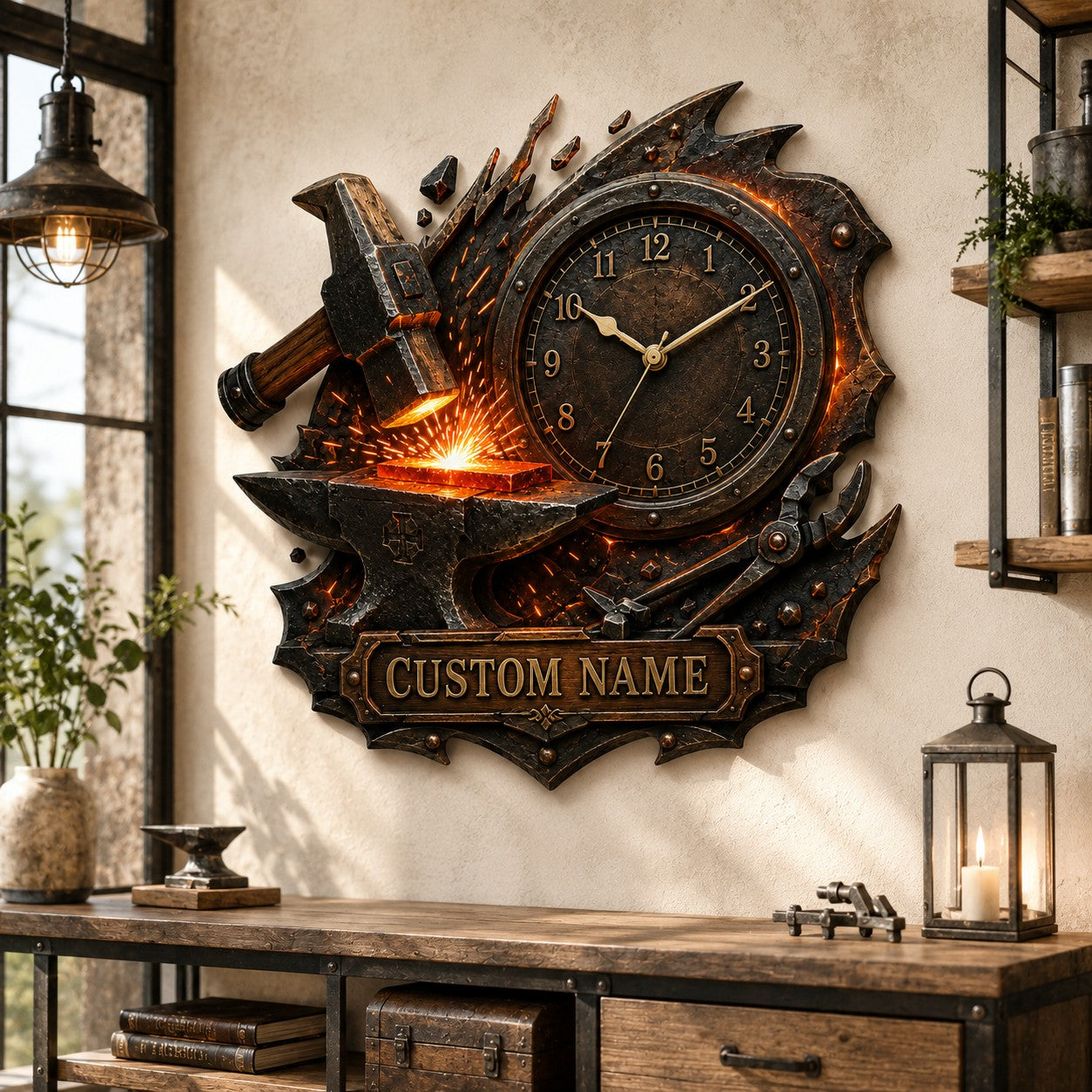 Personalized Blacksmith Wall Clock with Custom Name — personalized with a custom name
