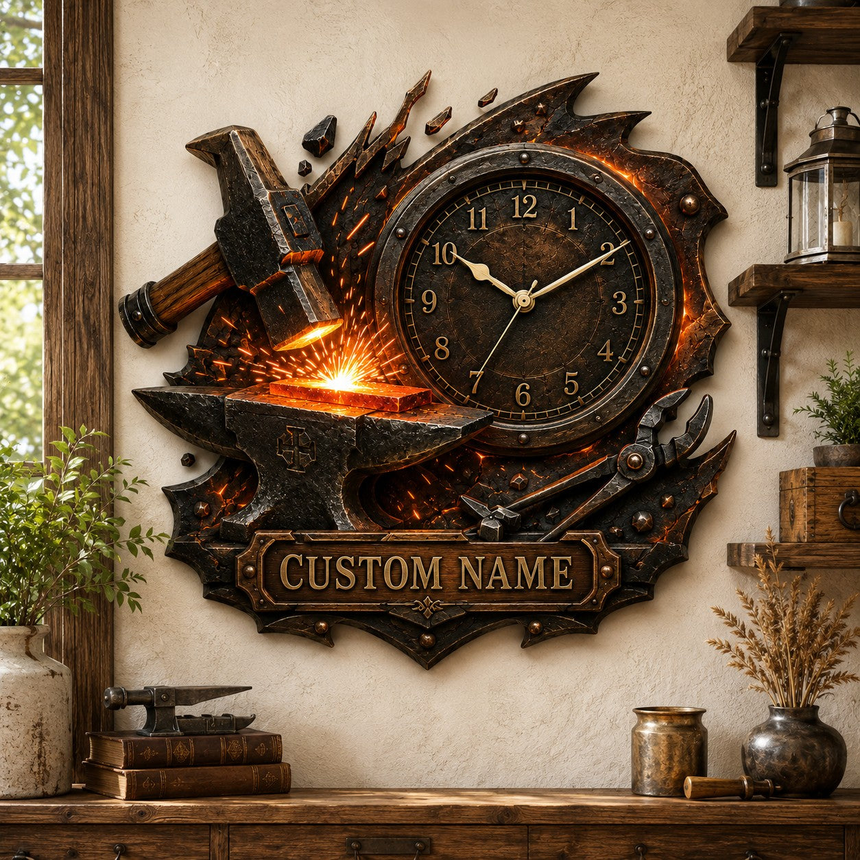 Personalized Blacksmith Wall Clock with Custom Name — personalized with a custom name