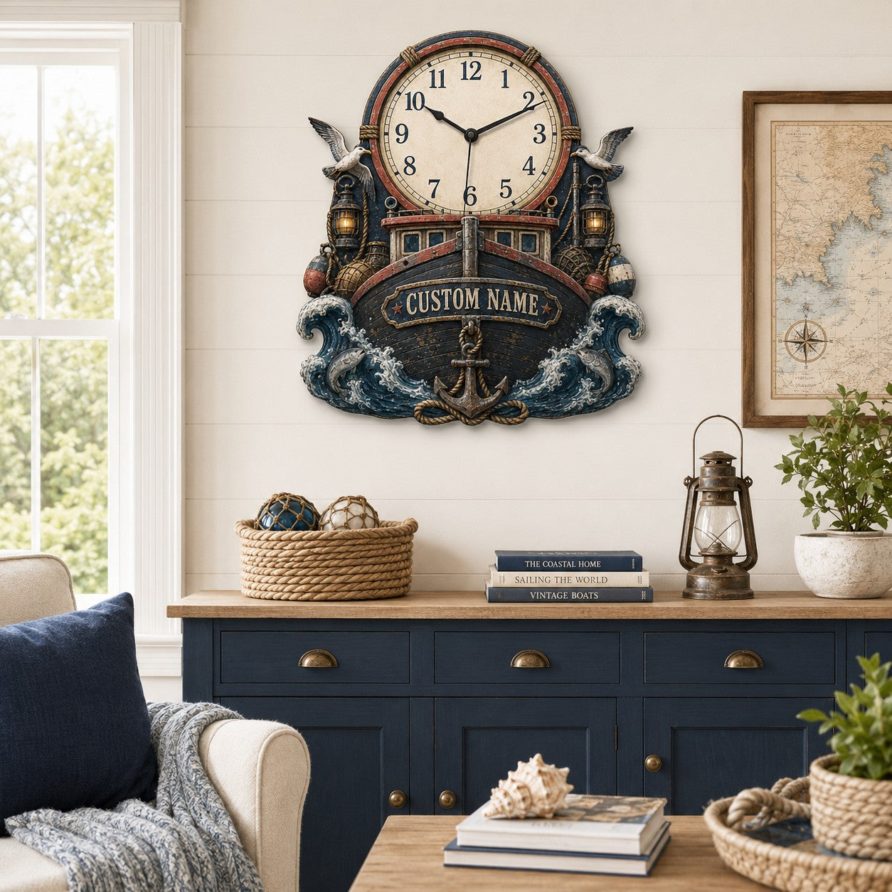 Personalized Commercial Fishing Crews Wall Clock with Custom Name — personalized with a custom name
