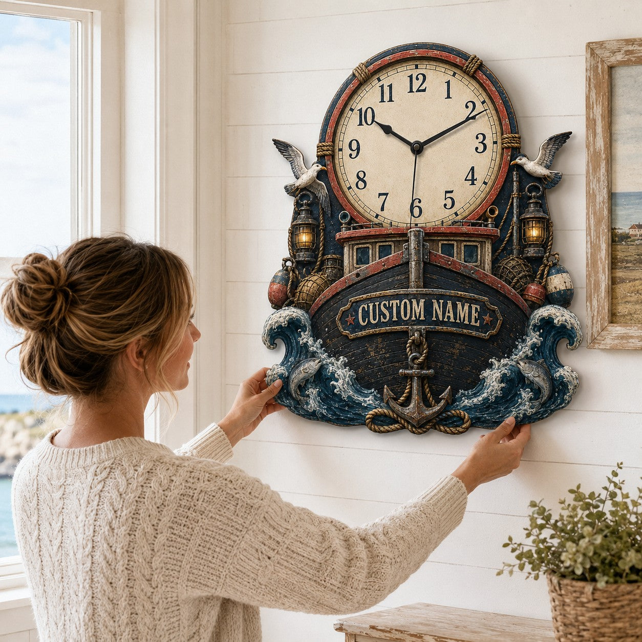 Personalized Commercial Fishing Crews Wall Clock with Custom Name — personalized with a custom name