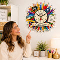 Personalized Teacher Pencil Wall Clock, Custom Name Gift for Teachers — personalized with a custom name
