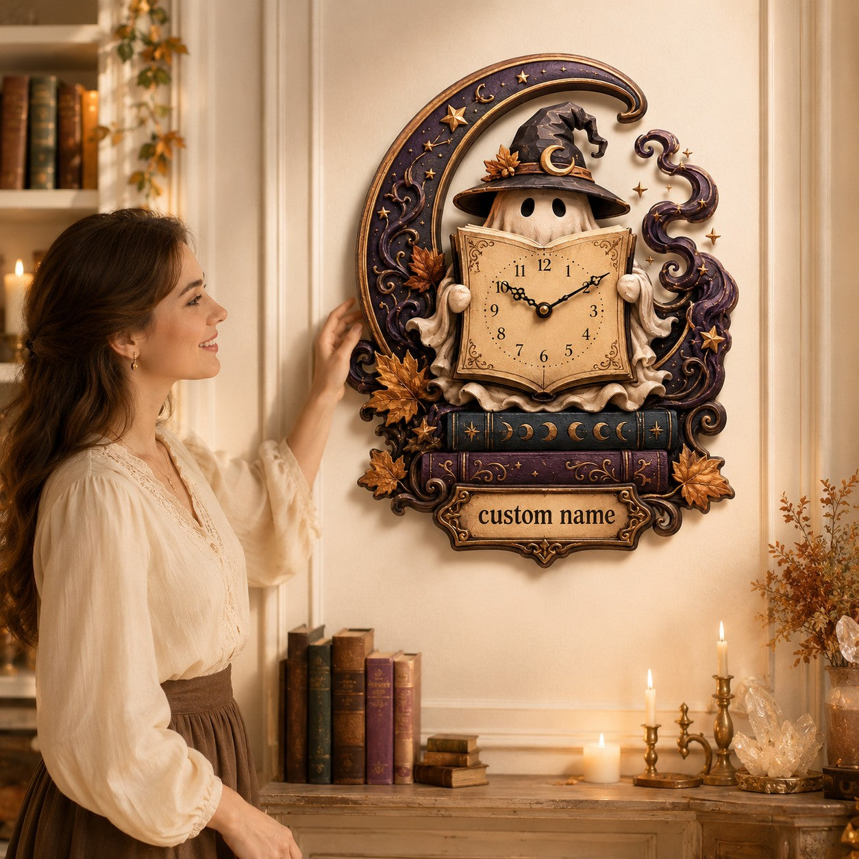 Personalized Ghost Reading Wall Clock with Custom Name — personalized with a custom name