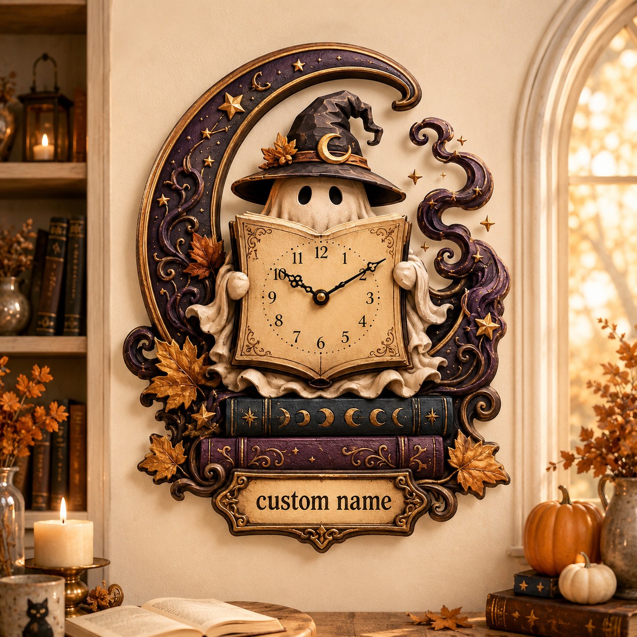 Personalized Ghost Reading Wall Clock with Custom Name — personalized with a custom name