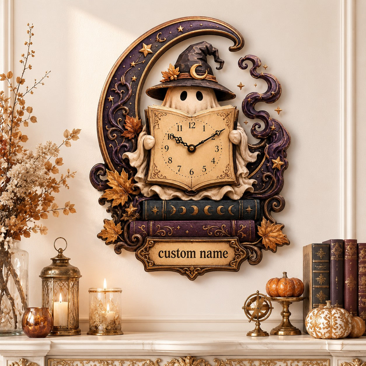 Personalized Ghost Reading Wall Clock with Custom Name — personalized with a custom name