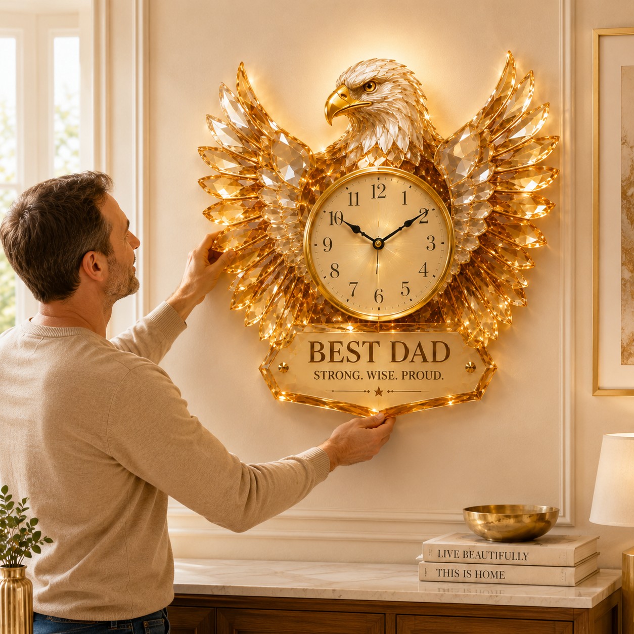 Personalized Best Dad Eagle Wall Clock, Custom Name Gift for Dad — personalized with a custom name