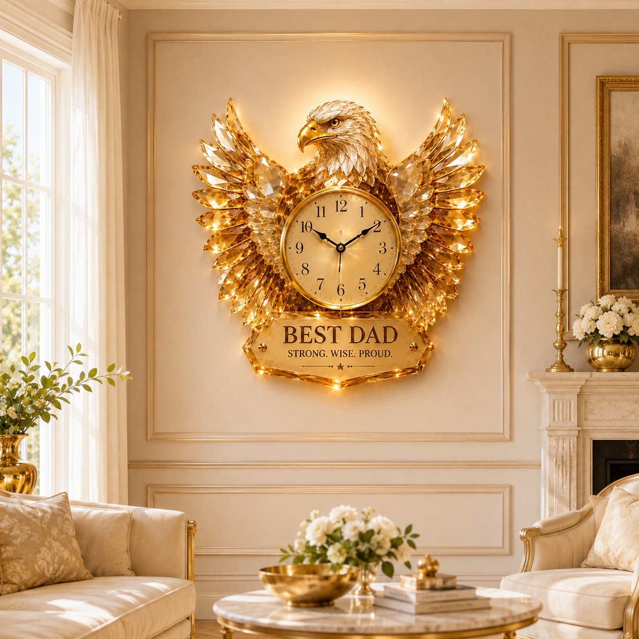 Personalized Best Dad Eagle Wall Clock, Custom Name Gift for Dad — personalized with a custom name