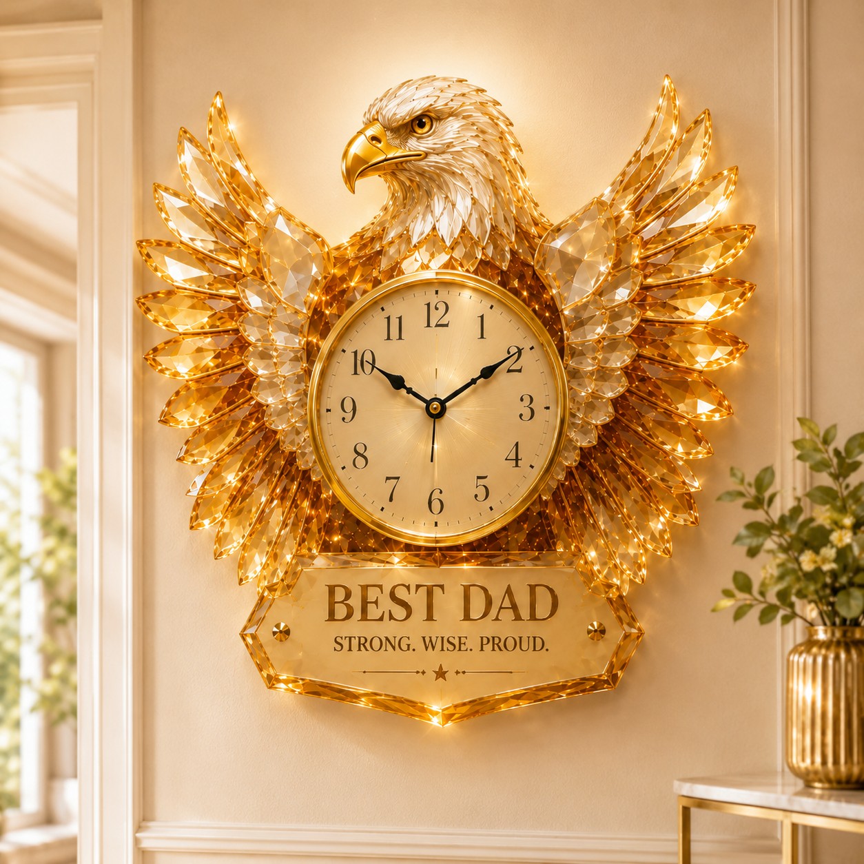 Personalized Best Dad Eagle Wall Clock, Custom Name Gift for Dad — personalized with a custom name