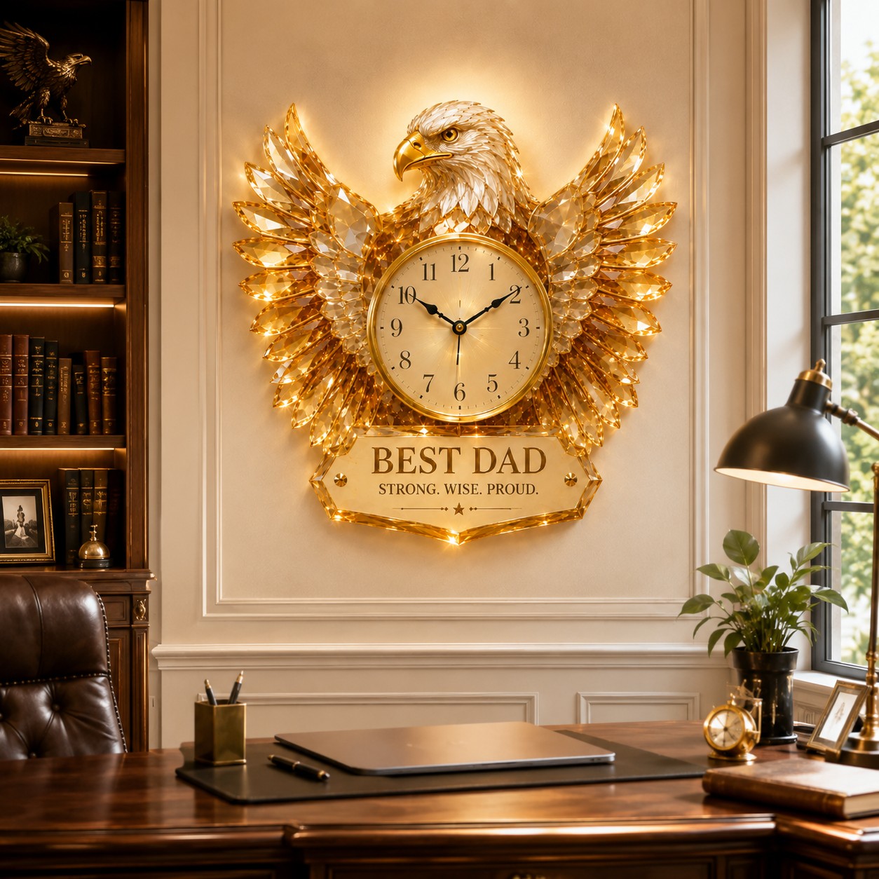 Personalized Best Dad Eagle Wall Clock, Custom Name Gift for Dad — personalized with a custom name
