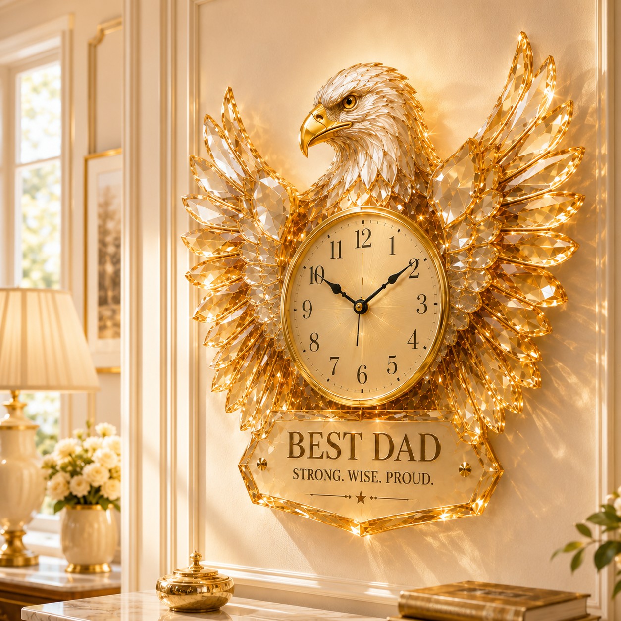 Personalized Best Dad Eagle Wall Clock, Custom Name Gift for Dad — personalized with a custom name