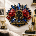 Personalized Boxing Gloves Wall Clock with Custom Name — personalized with a custom name