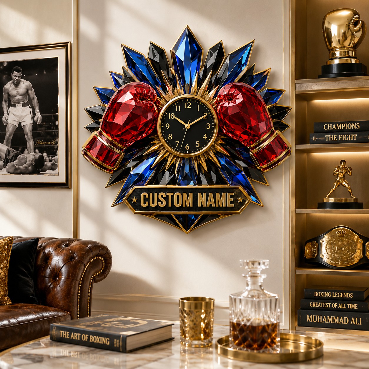 Personalized Boxing Gloves Wall Clock with Custom Name — personalized with a custom name