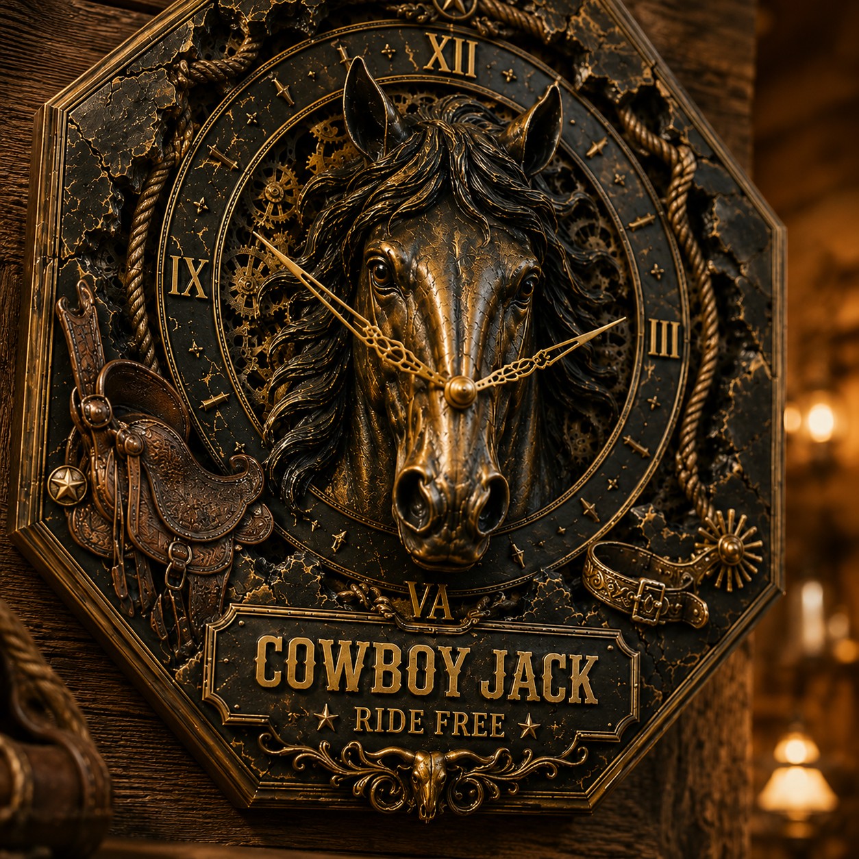 Personalized Western Cowboy Horse Wall Clock with Custom Name — personalized with a custom name