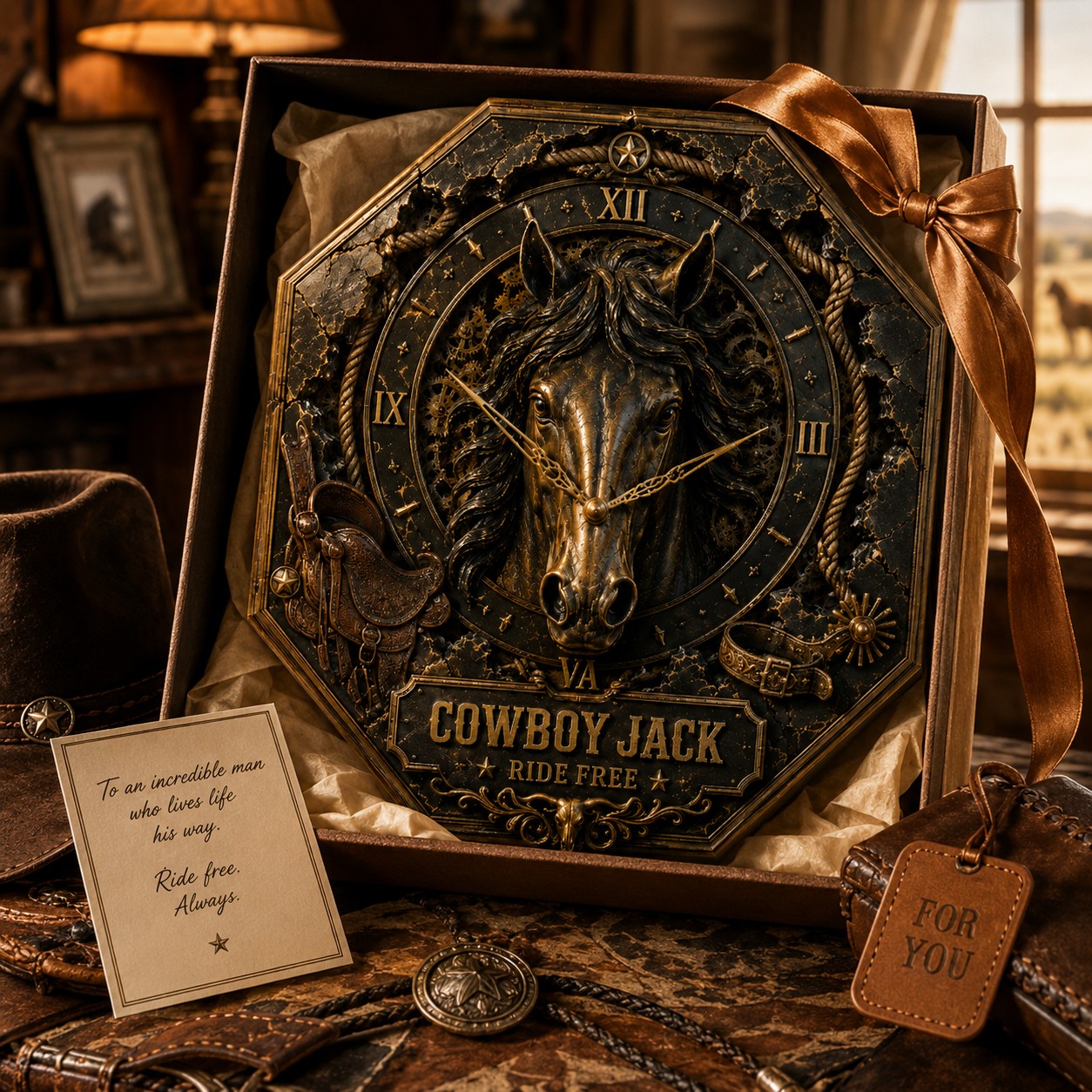 Personalized Western Cowboy Horse Wall Clock with Custom Name — personalized with a custom name