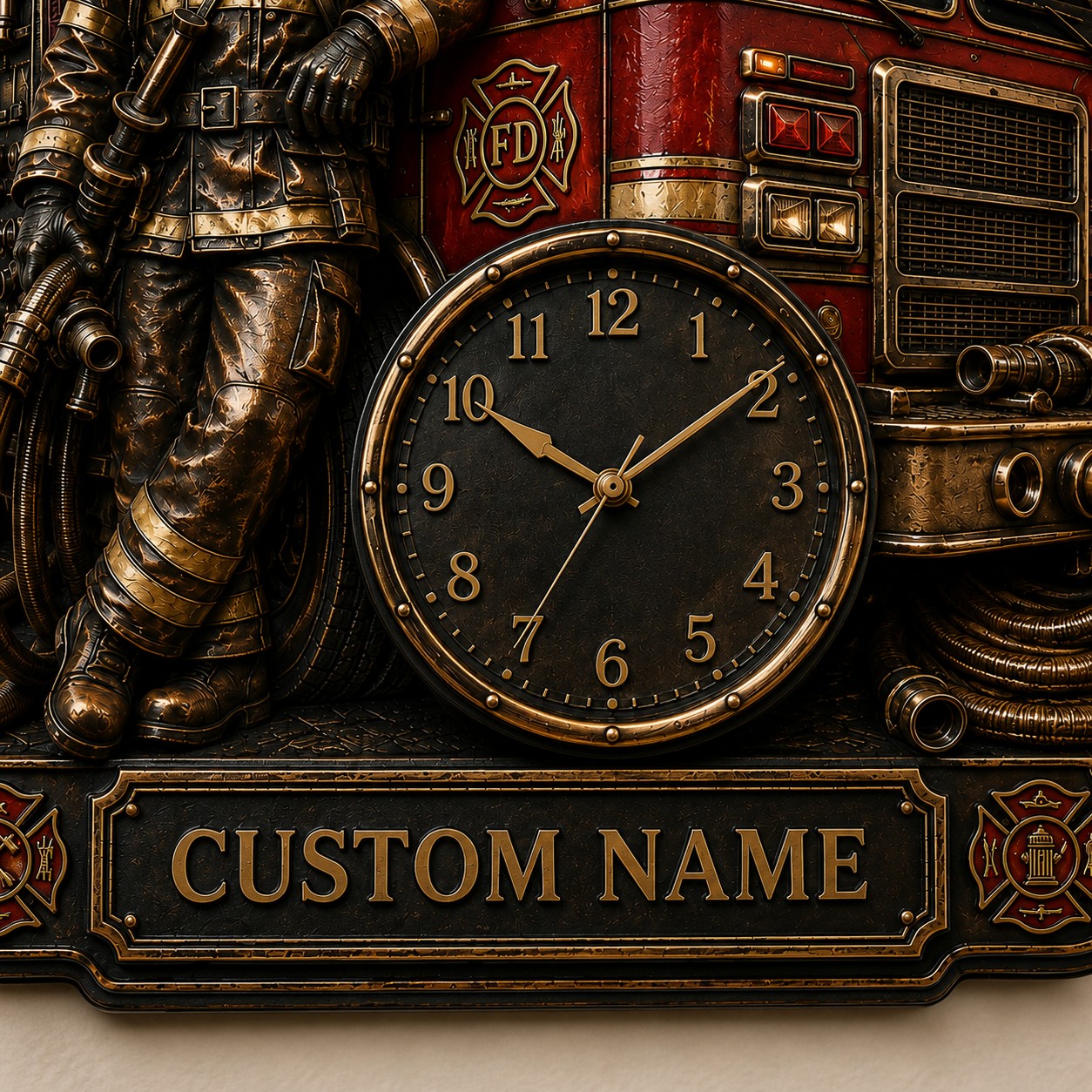 Personalized Fire Engine Collectors Wall Clock with Custom Name — personalized with a custom name