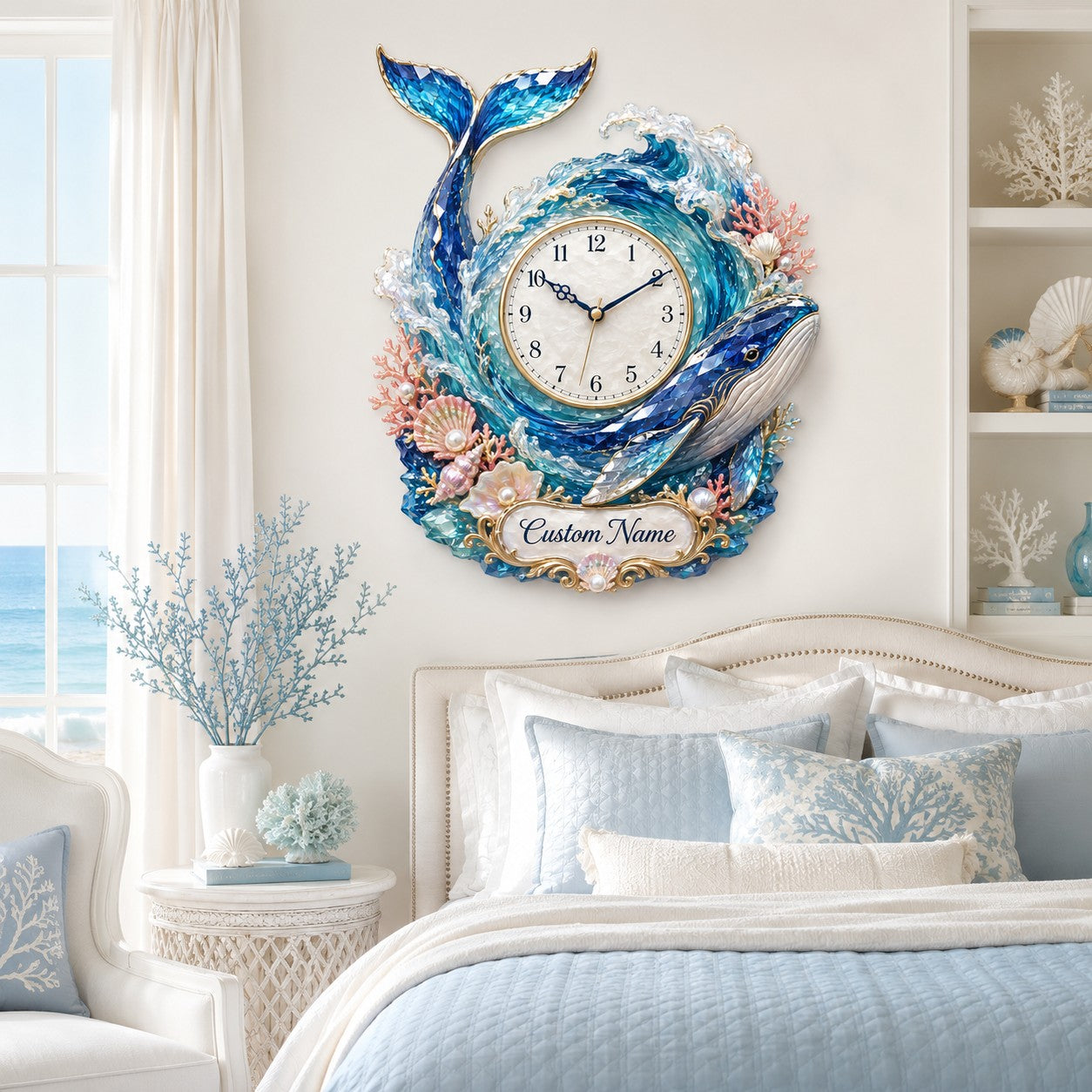 Personalized Whale Wave Wall Clock with Custom Name — personalized with a custom name