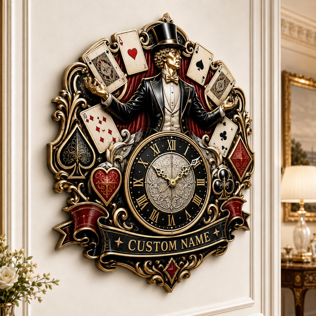 Personalized Professional and Hobby Magicians Wall Clock — personalized with a custom name