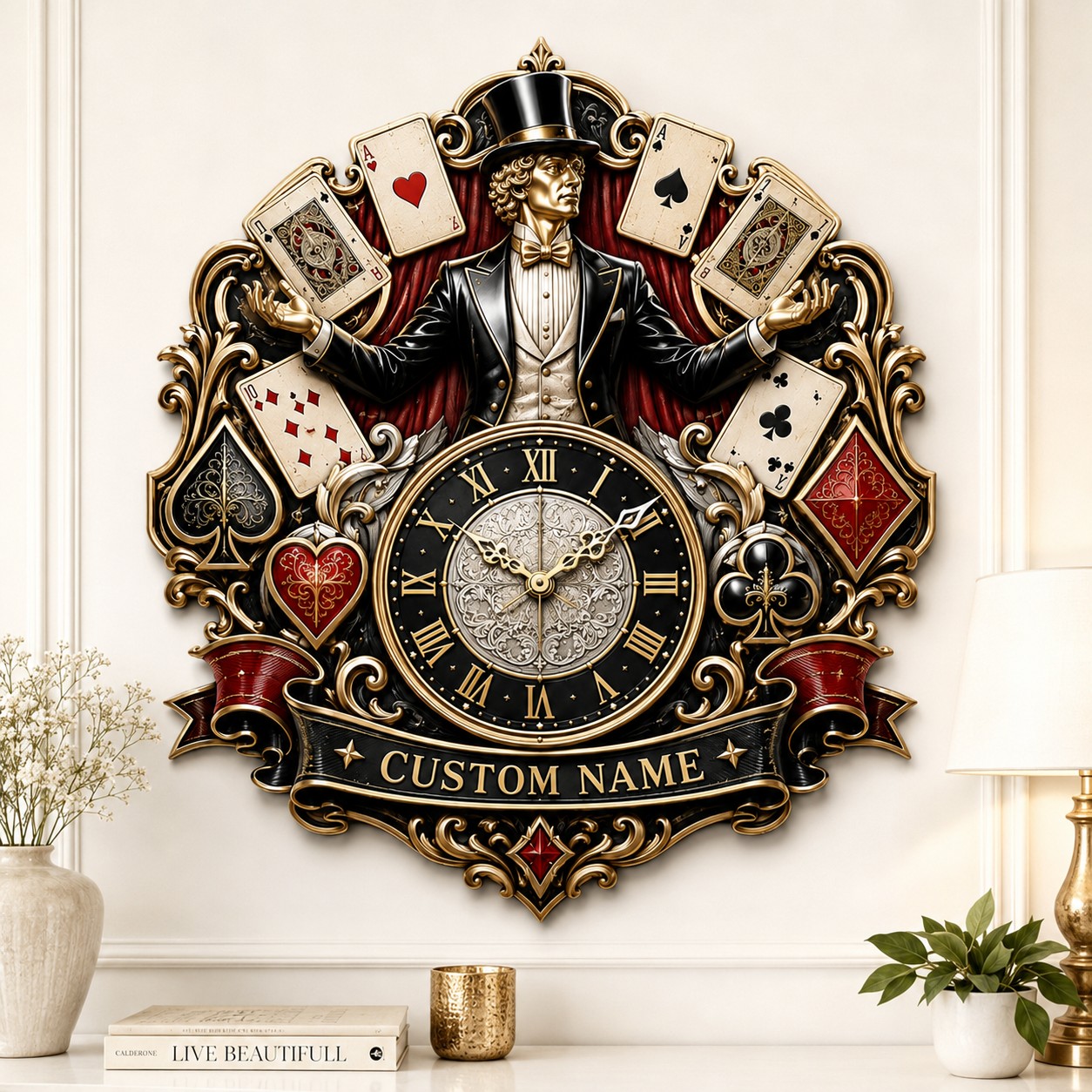 Personalized Professional and Hobby Magicians Wall Clock — personalized with a custom name