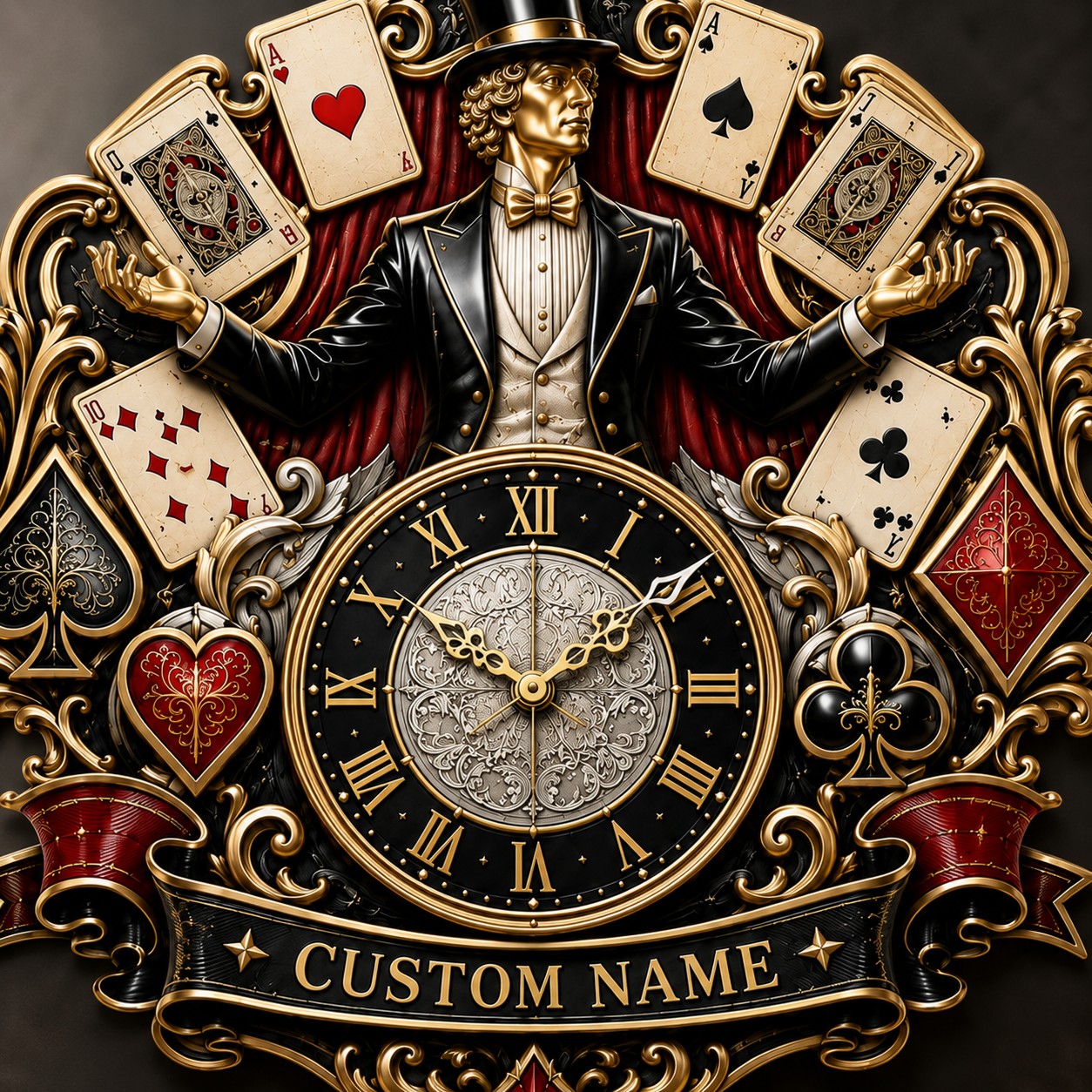 Personalized Professional and Hobby Magicians Wall Clock — personalized with a custom name