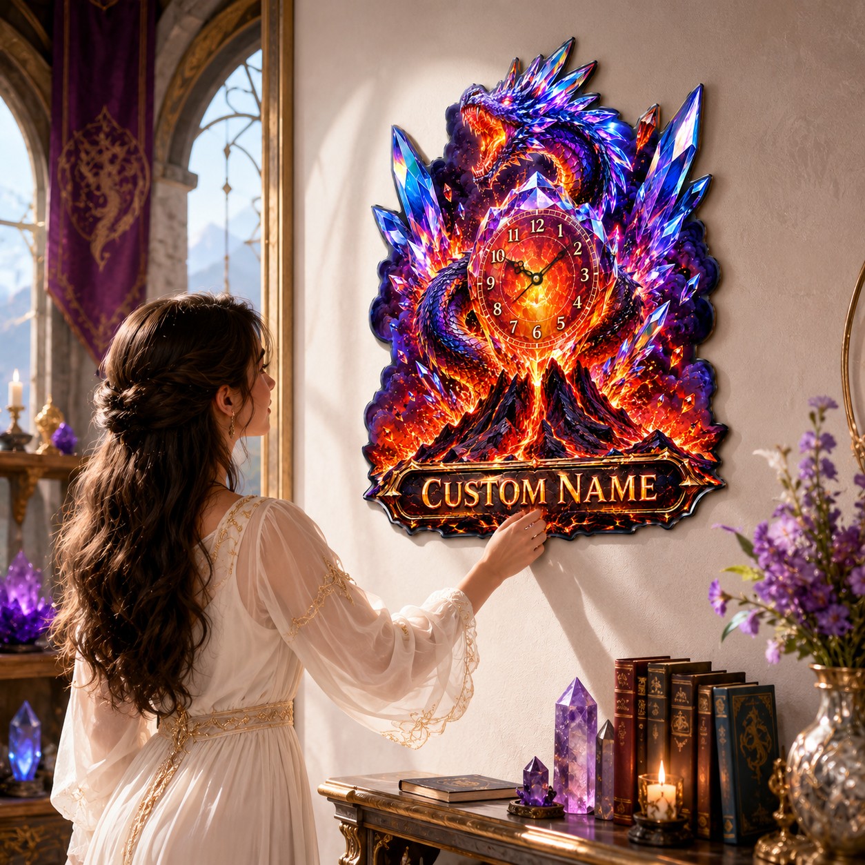 Personalized Crystal Dragon Wall Clock with Custom Name — personalized with a custom name