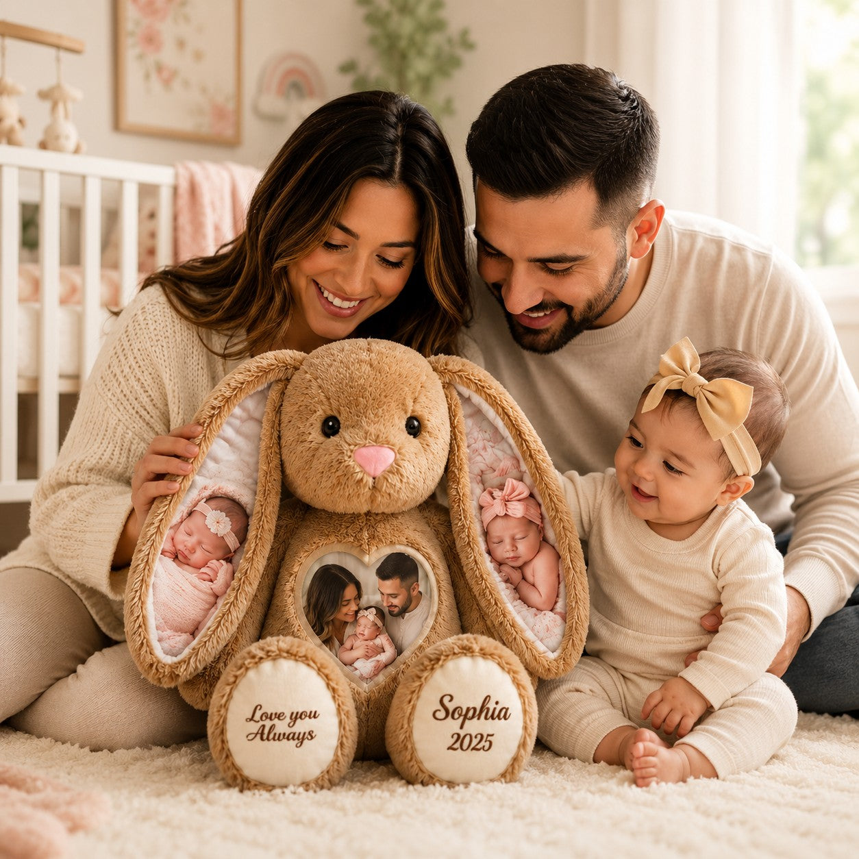 Personalized Baby Photo Bunny Wall Clock with Custom Name — personalized with a custom name