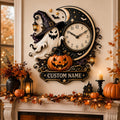 Personalized Moonlit Halloween Interiors Wall Clock with Custom Name — personalized with a custom name