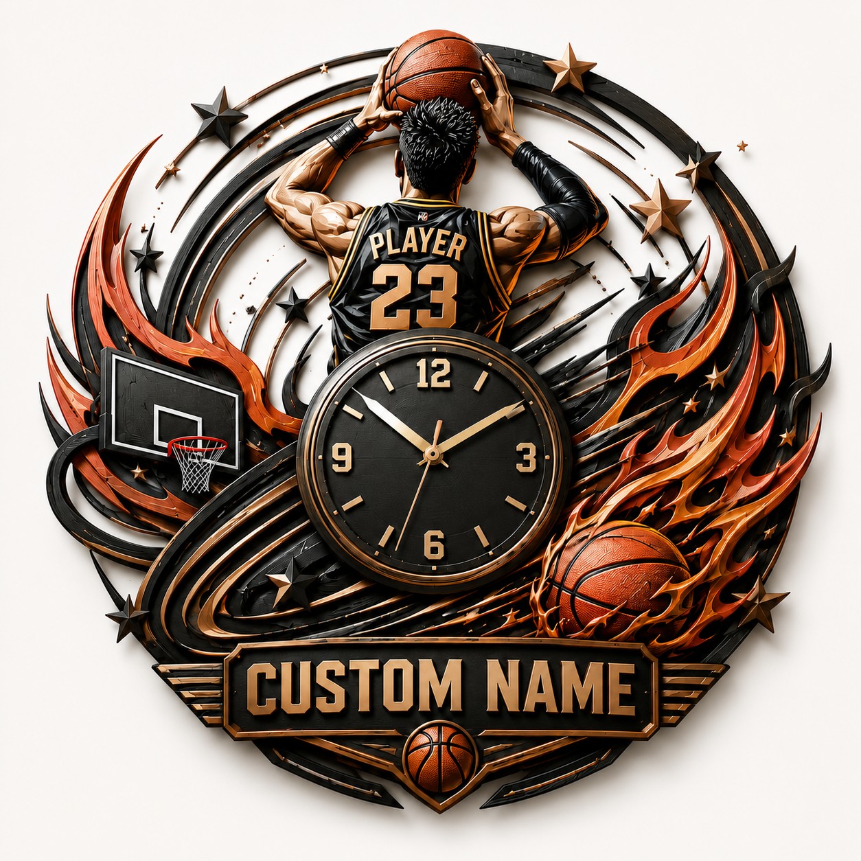 Personalized Competitive Basketball Players Wall Clock — personalized with a custom name