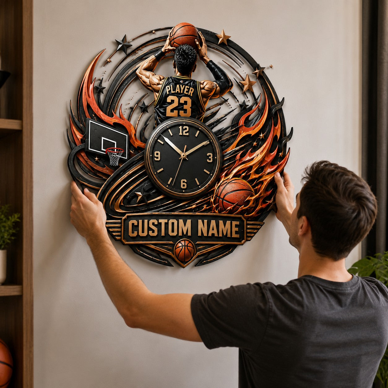 Personalized Competitive Basketball Players Wall Clock — personalized with a custom name
