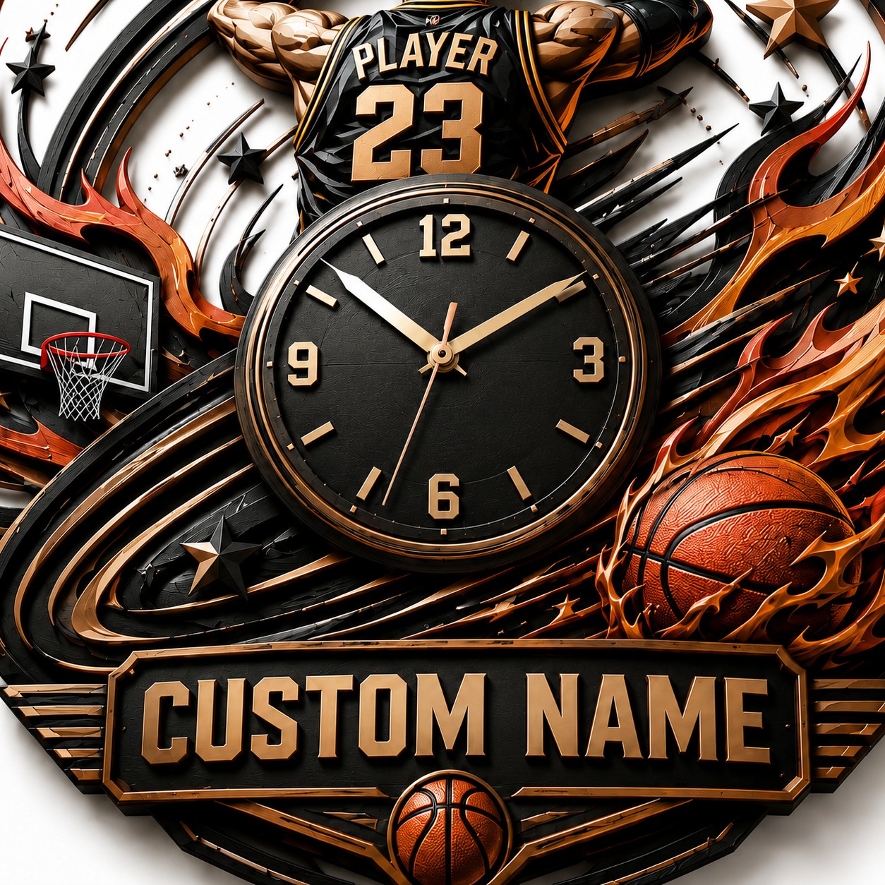 Personalized Competitive Basketball Players Wall Clock — personalized with a custom name