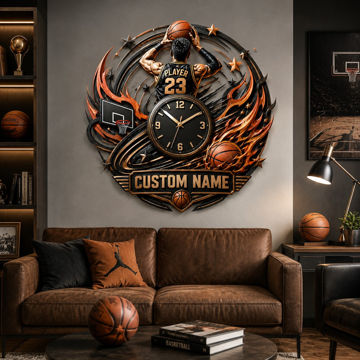 Personalized Competitive Basketball Players Wall Clock — personalized with a custom name