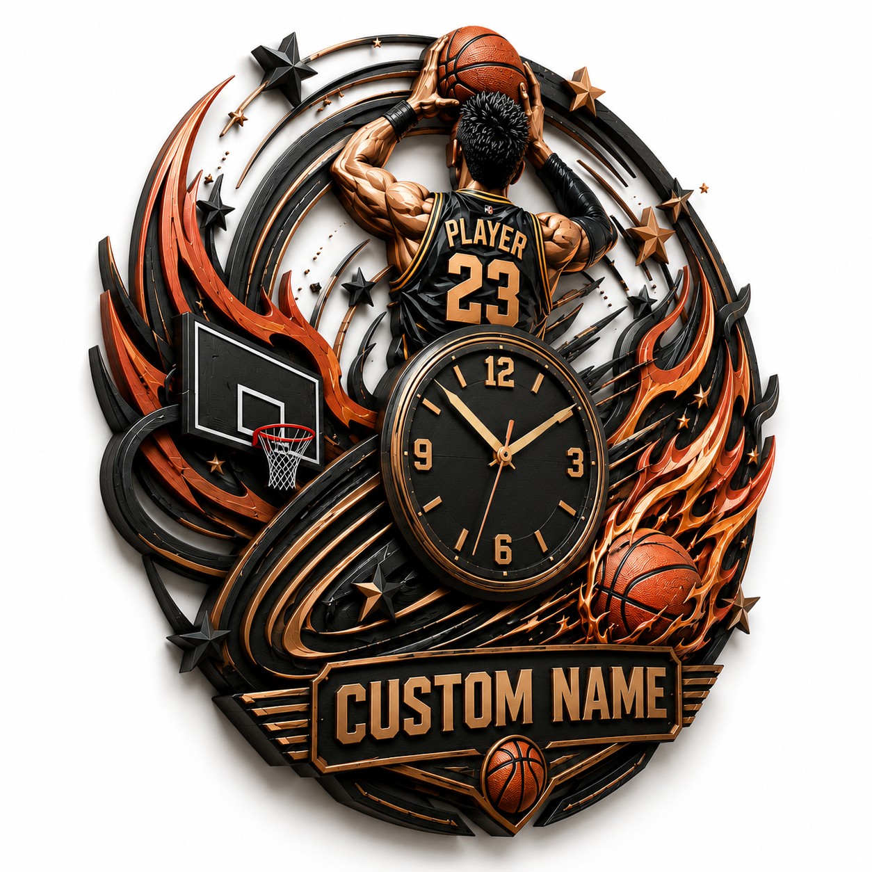 Personalized Competitive Basketball Players Wall Clock — personalized with a custom name