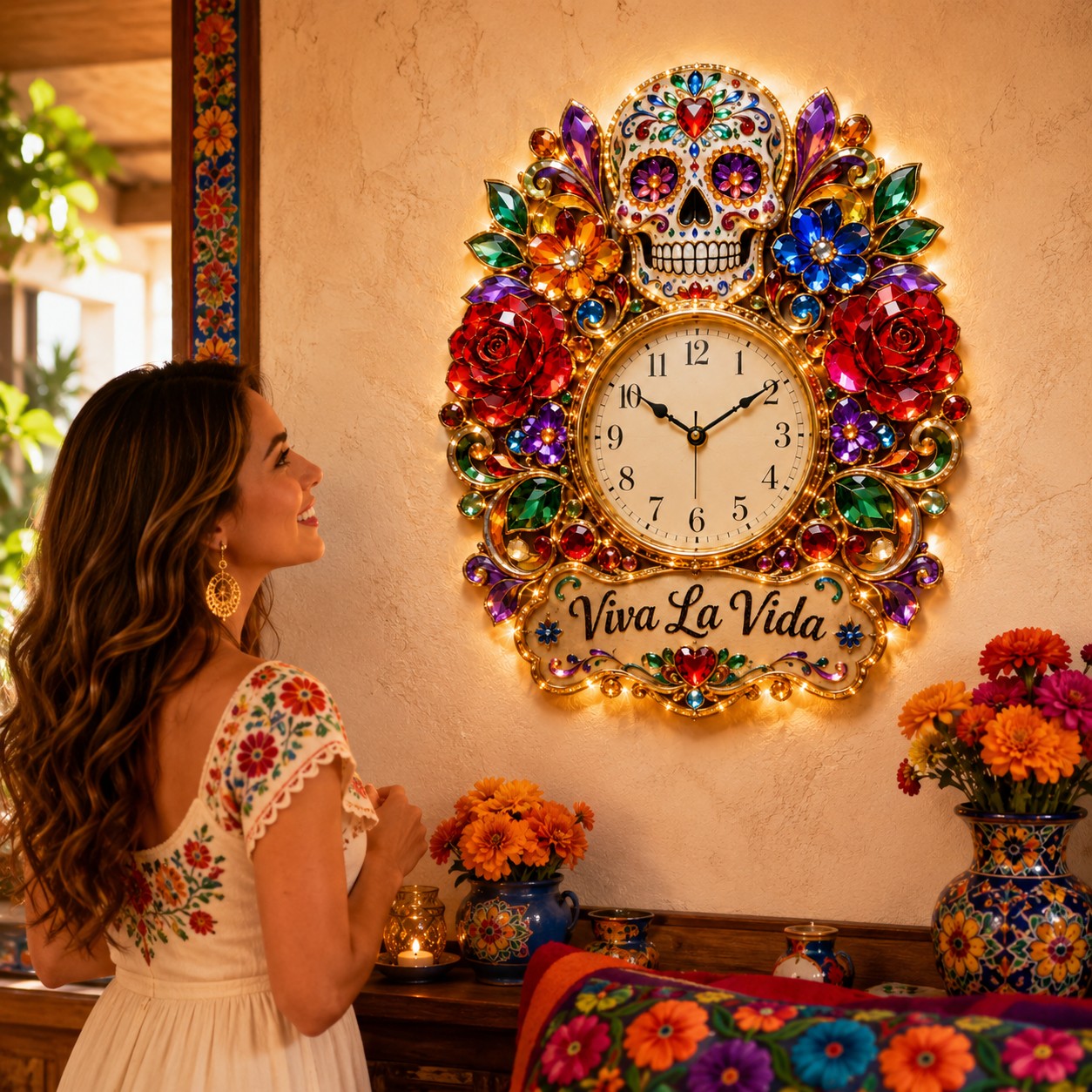 Personalized Sugar Skull Wall Clock with Custom Name — personalized with a custom name