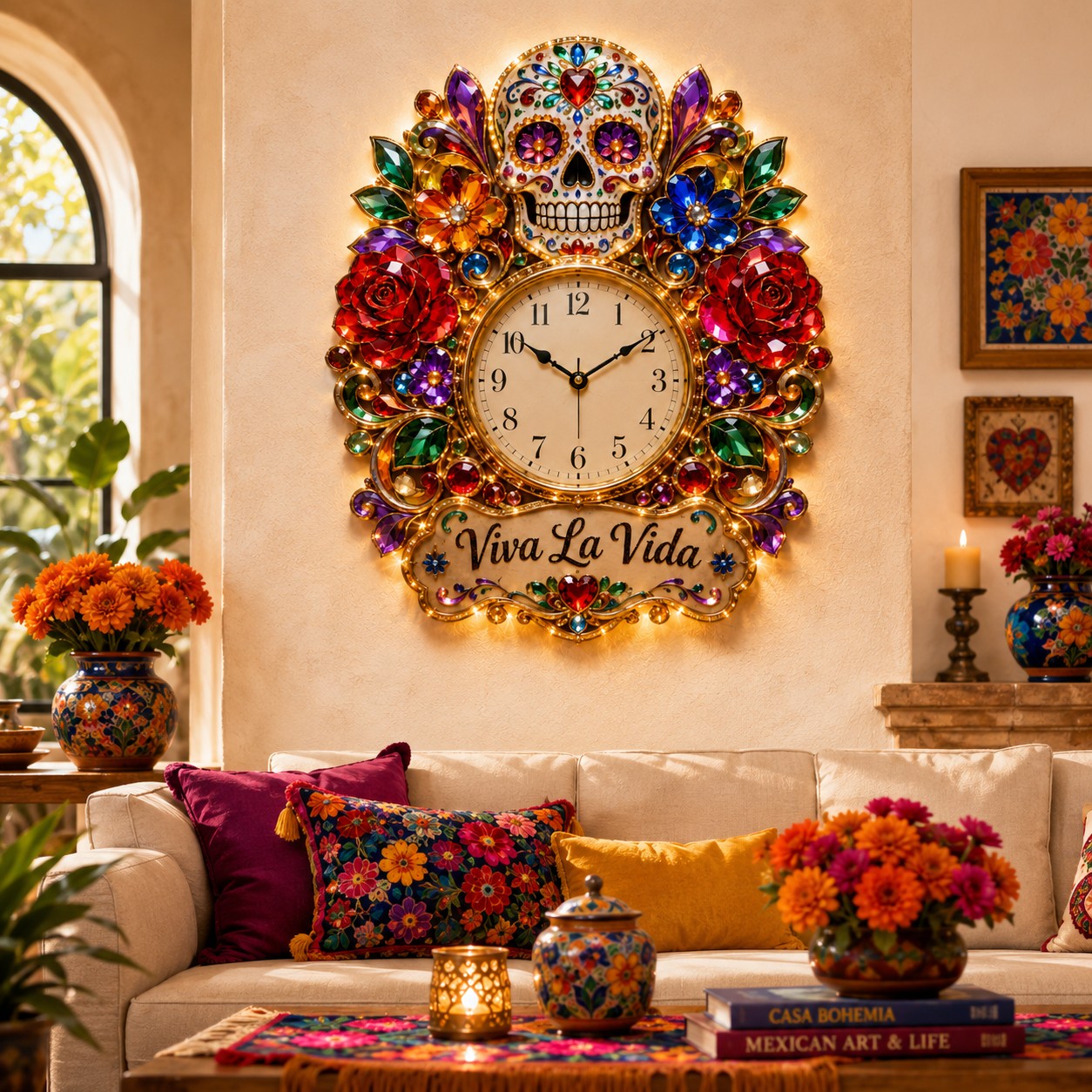 Personalized Sugar Skull Wall Clock with Custom Name — personalized with a custom name